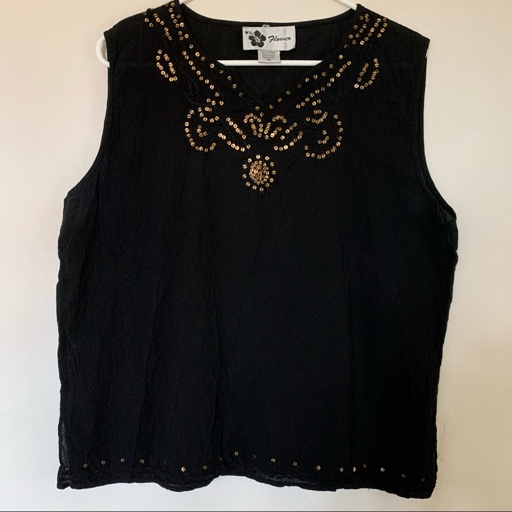 Boho 100% Cotton Sleeveless Top with Embroidery & Beads Size XL